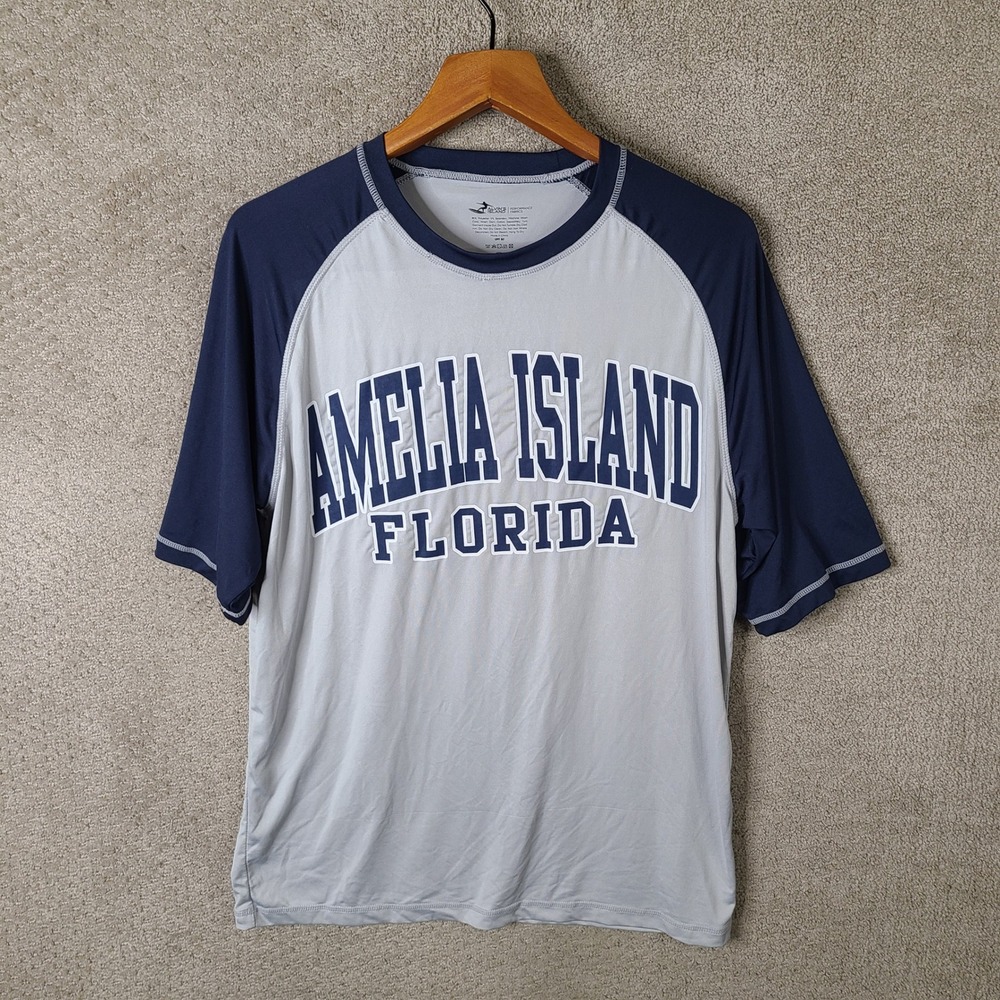 Alvin's Island Shirt Mens L Gray Blue AMelia Island Florida Performance Raglan